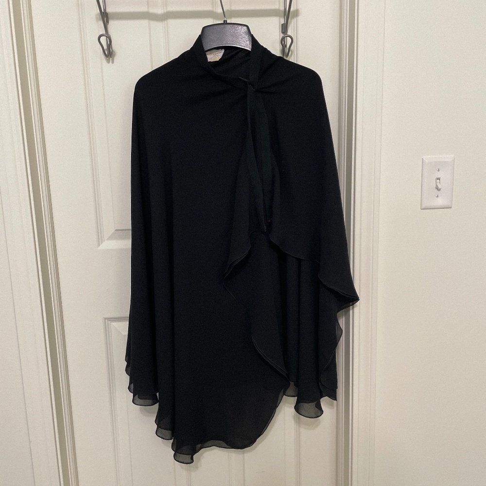 VintageLady Continental Boutique Black Chiffon Evening Cape Wrap Sheer‎